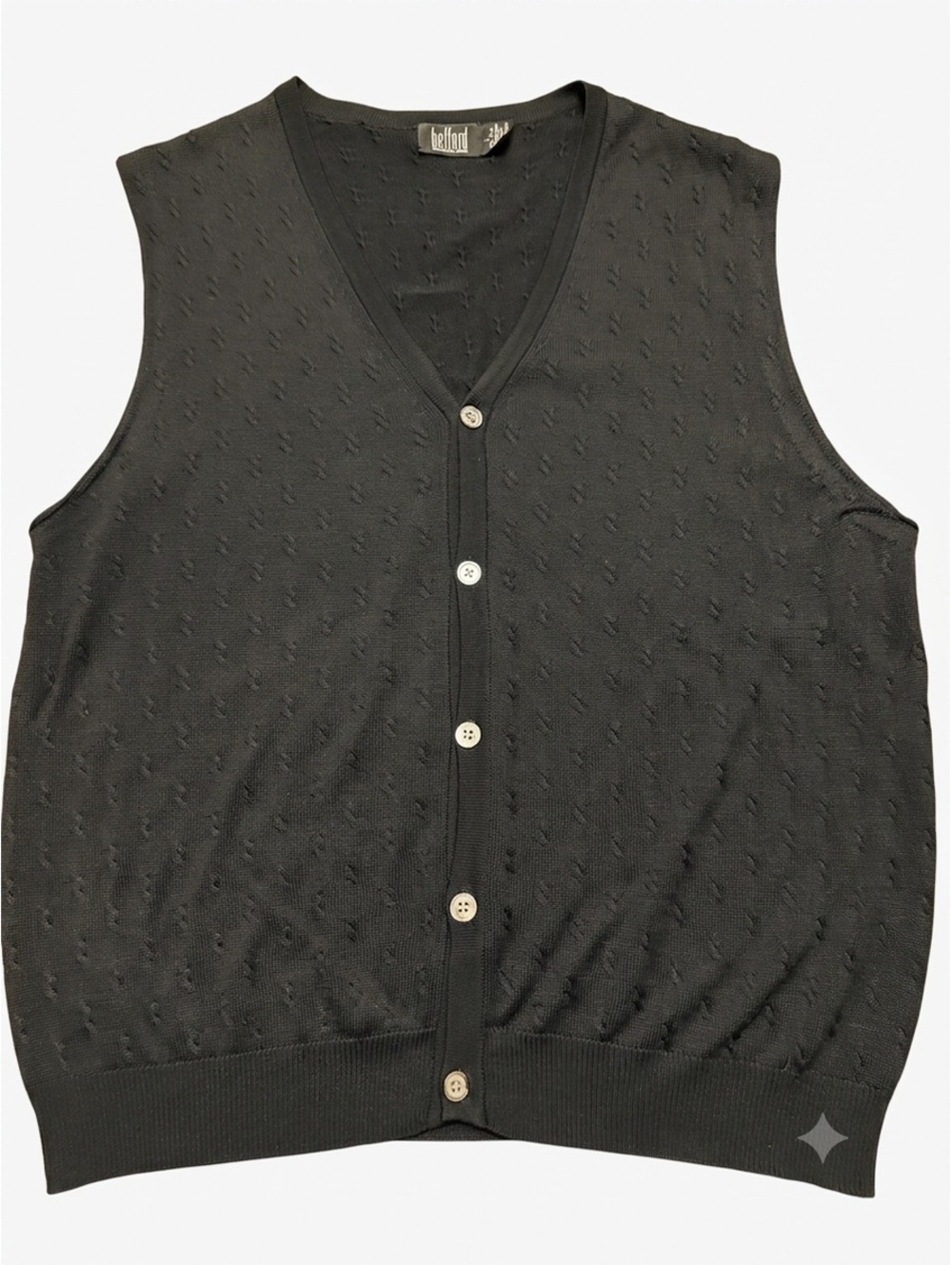 Belford Men’s 100% Silk Black Button-Up V-Neck Sweater Vest, Size Large